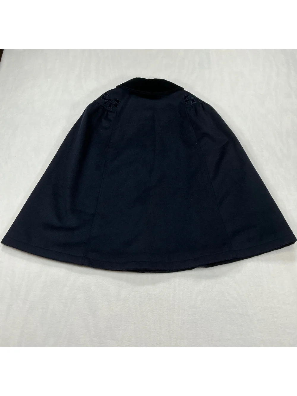 Baby Magil Navy Blue Wool Blend Cape Coat with Velvet Collar and Bow Detail Size